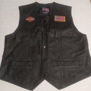 Leather USA Men's Leather Harley-Davidson Patched Biker Vest M